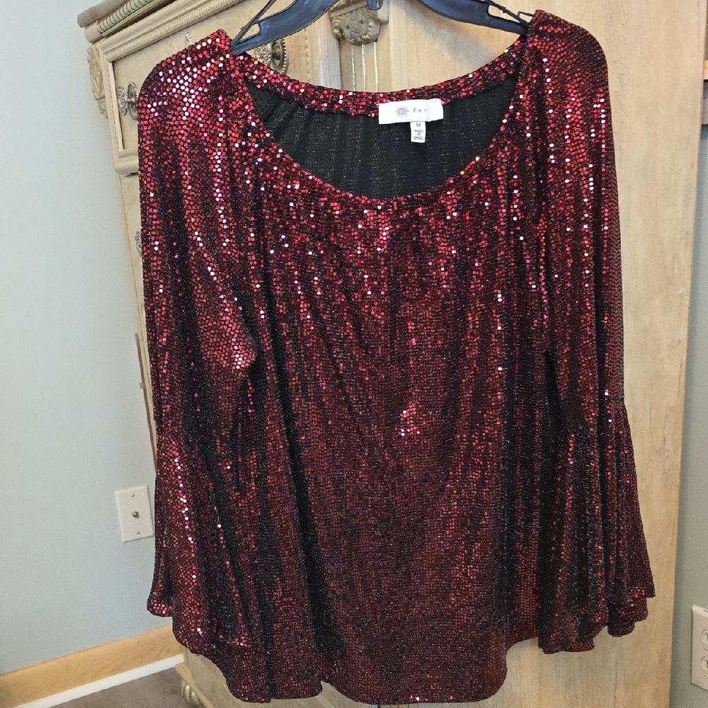 Fever Sparkling Red Sequin Blouse